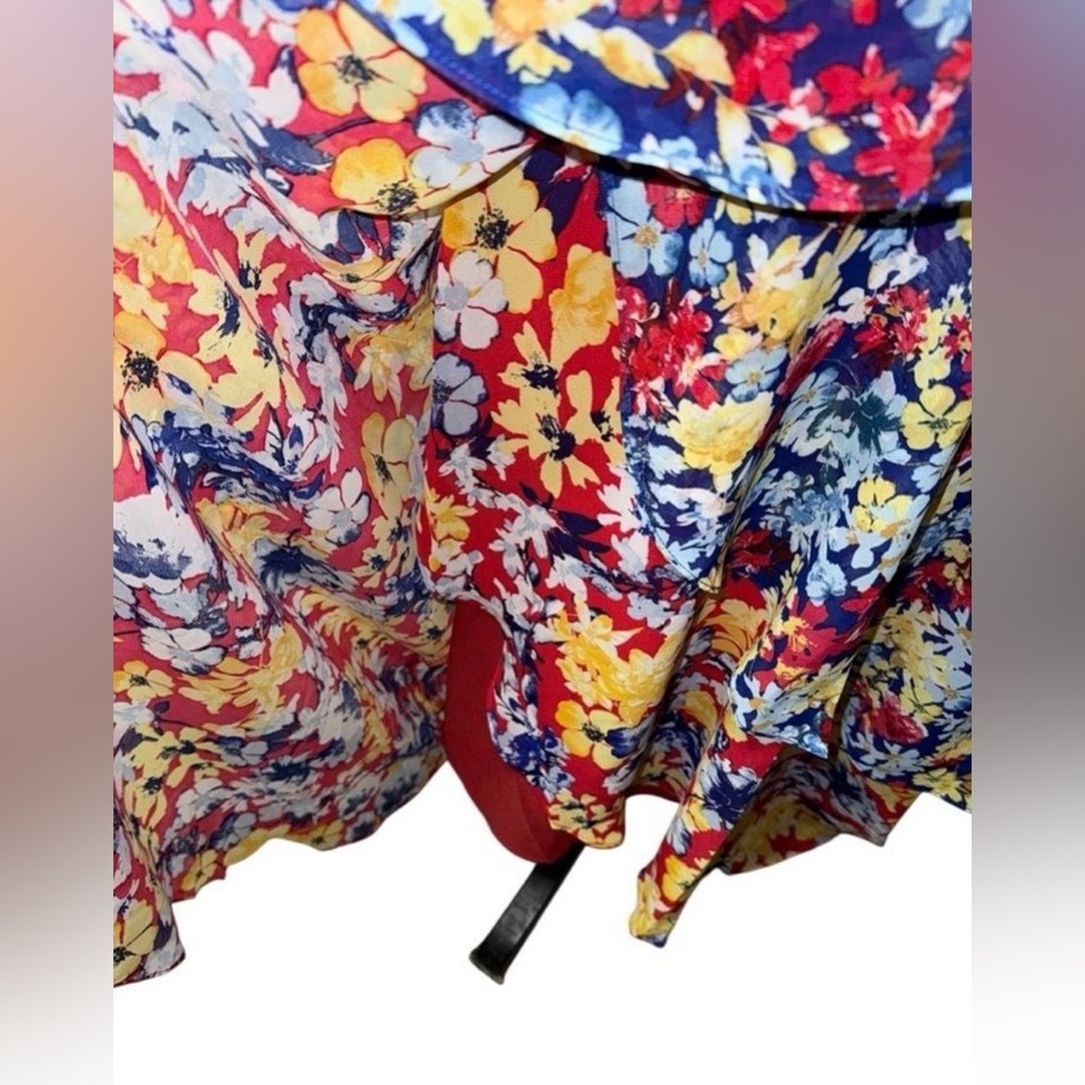 Lulus Radiant Ruby Red Floral Print Chiffon Maxi Dress sz Medium - Picture 6 of 15